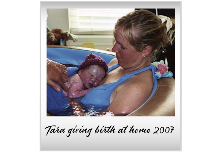 Tara Stephens, Midwife and Owner of Beautiful Births Homebirth Midwifery Practice in Colorado Springs, CO giving birth to her baby at home in 2007.